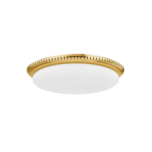 North Castle Flush Mount 18.25" in aged brass — a Hudson Valley flush mount for hallways, bedrooms, and entryways at Laurie Yapp Home.