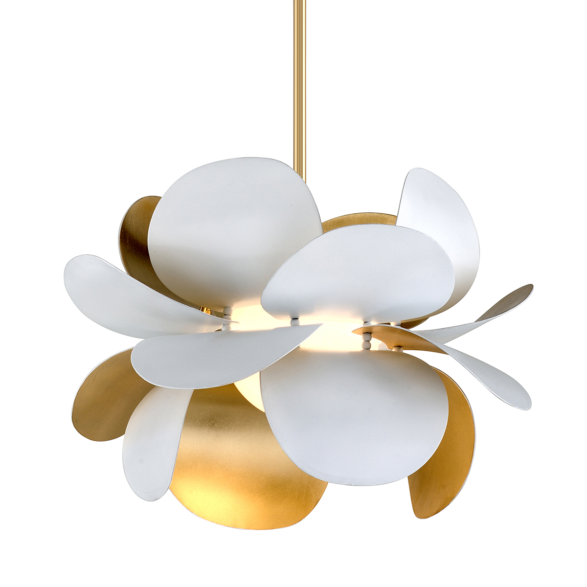 Ginger Chandelier 17.75" x 12" in Gold Leaf and Soft White — a Corbett chandelier for dining rooms, entries, and living rooms at Laurie Yapp Home.