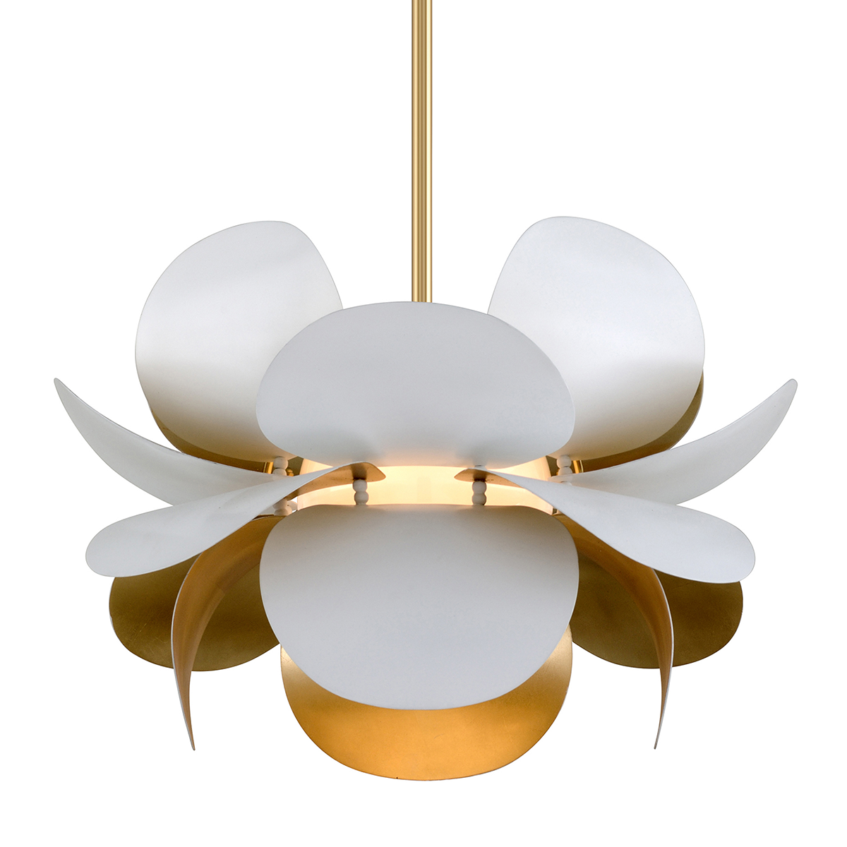 Ginger Chandelier 26.5" x 17.25" in Gold Leaf and Soft White — a Corbett chandelier for dining rooms, entries, and living rooms at Laurie Yapp Home.