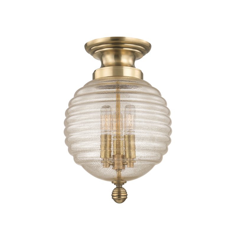 Coolidge Flush Mount in aged brass — a Hudson Valley flush mount for hallways, bedrooms, and entryways at Laurie Yapp Home.