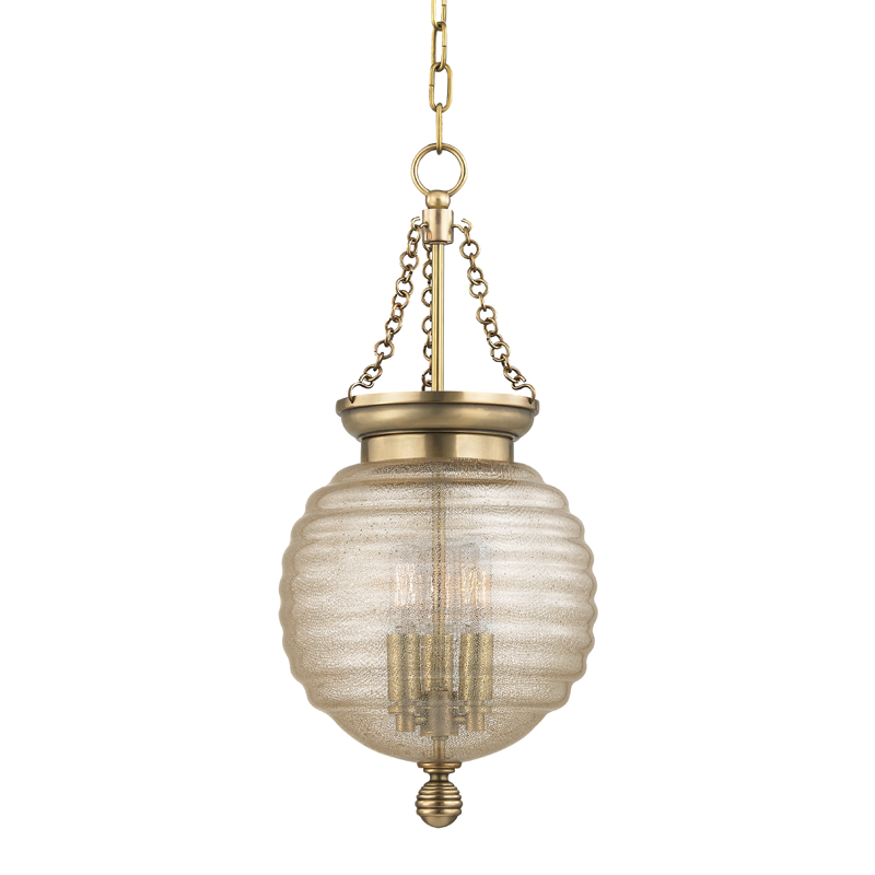 Coolidge Pendant 10" in aged brass — a Hudson Valley pendant for kitchens, entries, and dining rooms at Laurie Yapp Home.