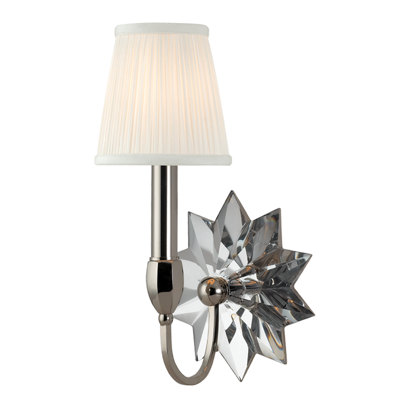 Barton Wall Sconce 7.5" in polished nickel shown from a second angle to highlight the arm curve and shade silhouette.