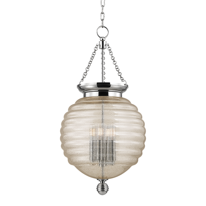 Coolidge Pendant 14" in polished nickel shown from a second angle to highlight the shade shape and metal detail.