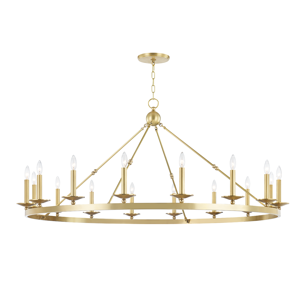 Allendale Chandelier 58" x 27.25" in aged brass — a Hudson Valley chandelier for dining rooms, entries, and living rooms at Laurie Yapp Home.