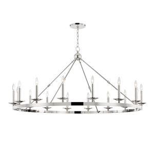Allendale Chandelier 58" x 27.25" in polished nickel shown from the front to reveal the frame, arms, and shade detail.