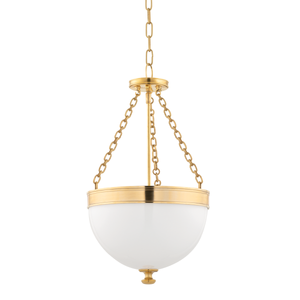 Barrington Pendant 14" in aged brass — a Hudson Valley pendant for kitchens, entries, and dining rooms at Laurie Yapp Home.