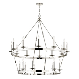 Allendale Chandelier 46.75" x 38" in polished nickel shown from the front to reveal the frame, arms, and shade detail.