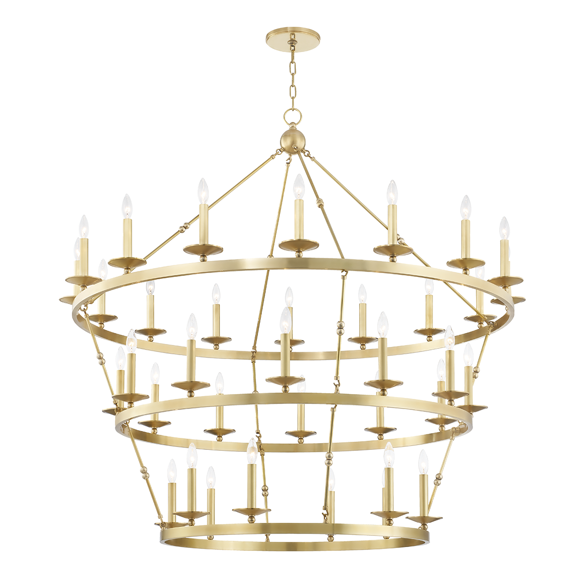 Allendale Chandelier 58" x 54.25" in aged brass — a Hudson Valley chandelier for dining rooms, entries, and living rooms at Laurie Yapp Home.
