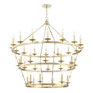 Allendale Chandelier 58" x 54.25" in aged brass — a Hudson Valley chandelier for dining rooms, entries, and living rooms at Laurie Yapp Home.