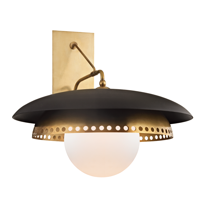 Herkimer Wall Sconce in aged brass — a Hudson Valley wall sconce for bathrooms, hallways, and living rooms at Laurie Yapp Home.