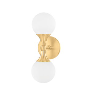 Astoria Wall Sconce in aged brass — a Hudson Valley wall sconce for bathrooms, hallways, and living rooms at Laurie Yapp Home.