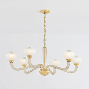 St. Lawrence Chandelier 48.5" in aged brass shown from the front to reveal the frame, arms, and shade detail.