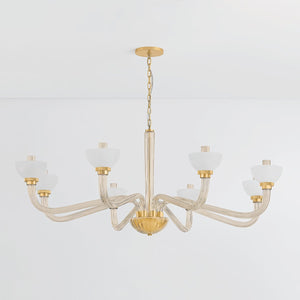 St. Lawrence Chandelier 61.75" in aged brass shown from a second angle to highlight the frame, arms, and shade detail.