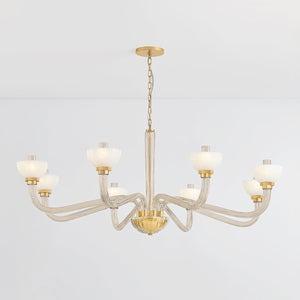 St. Lawrence Chandelier 61.75" in aged brass shown from the front to reveal the frame, arms, and shade detail.
