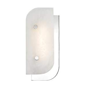 Yin & Yang Wall Sconce 5.5" x 13" in polished nickel shown from a second angle to highlight the arm curve and shade silhouette.