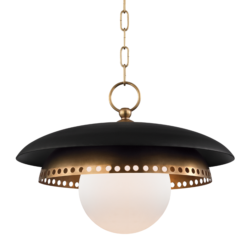 Herkimer Pendant in aged brass — a Hudson Valley pendant for kitchens, entries, and dining rooms at Laurie Yapp Home.
