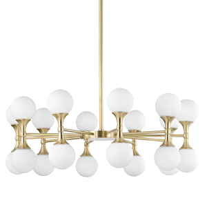 Astoria Chandelier 36" in aged brass — a Hudson Valley chandelier for dining rooms, entries, and living rooms at Laurie Yapp Home.
