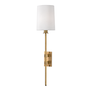 Fredonia Wall Sconce in aged brass — a Hudson Valley wall sconce for bathrooms, hallways, and living rooms at Laurie Yapp Home.