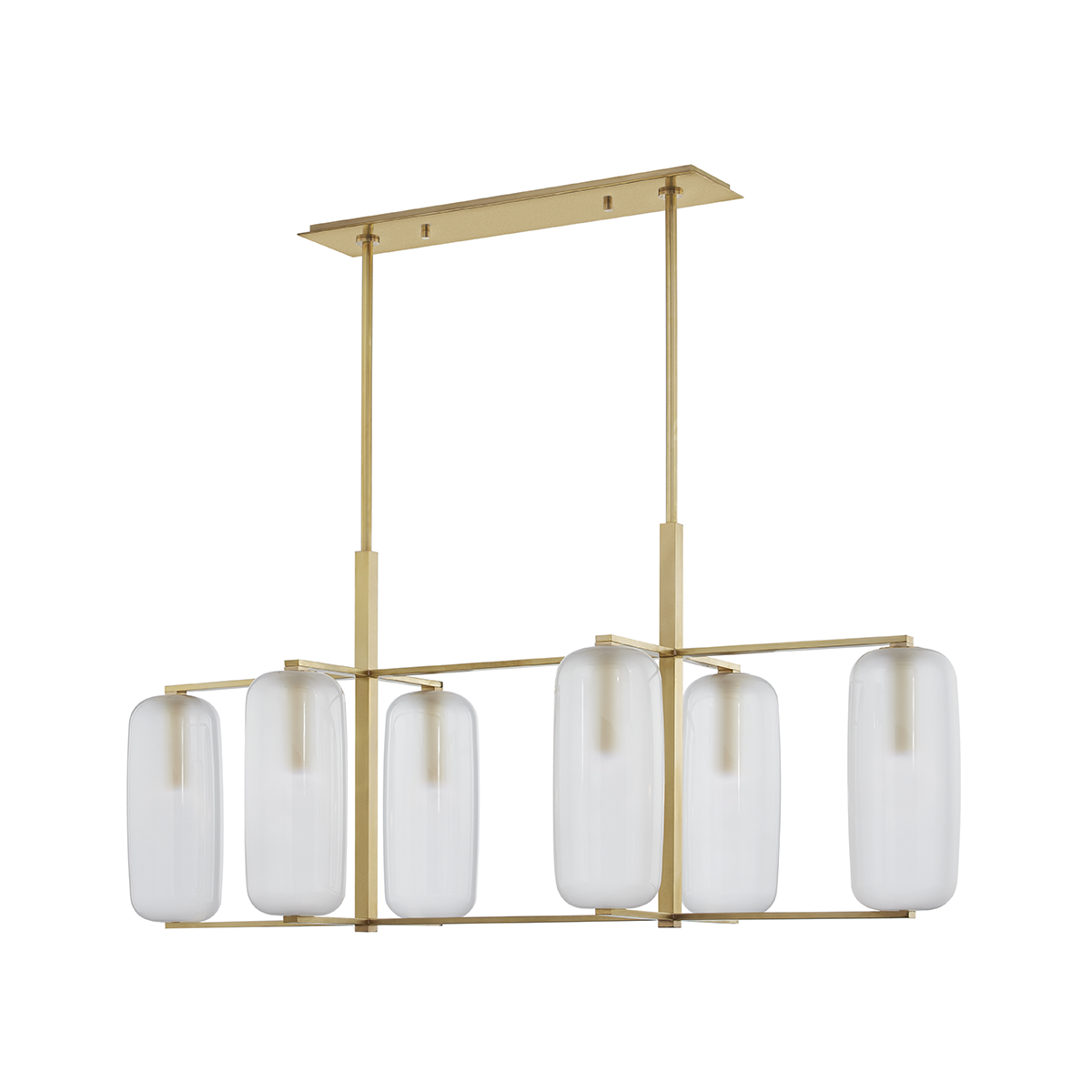 Pebble Linear in aged brass — a Hudson Valley linear for dining rooms, kitchen islands, and long consoles at Laurie Yapp Home.