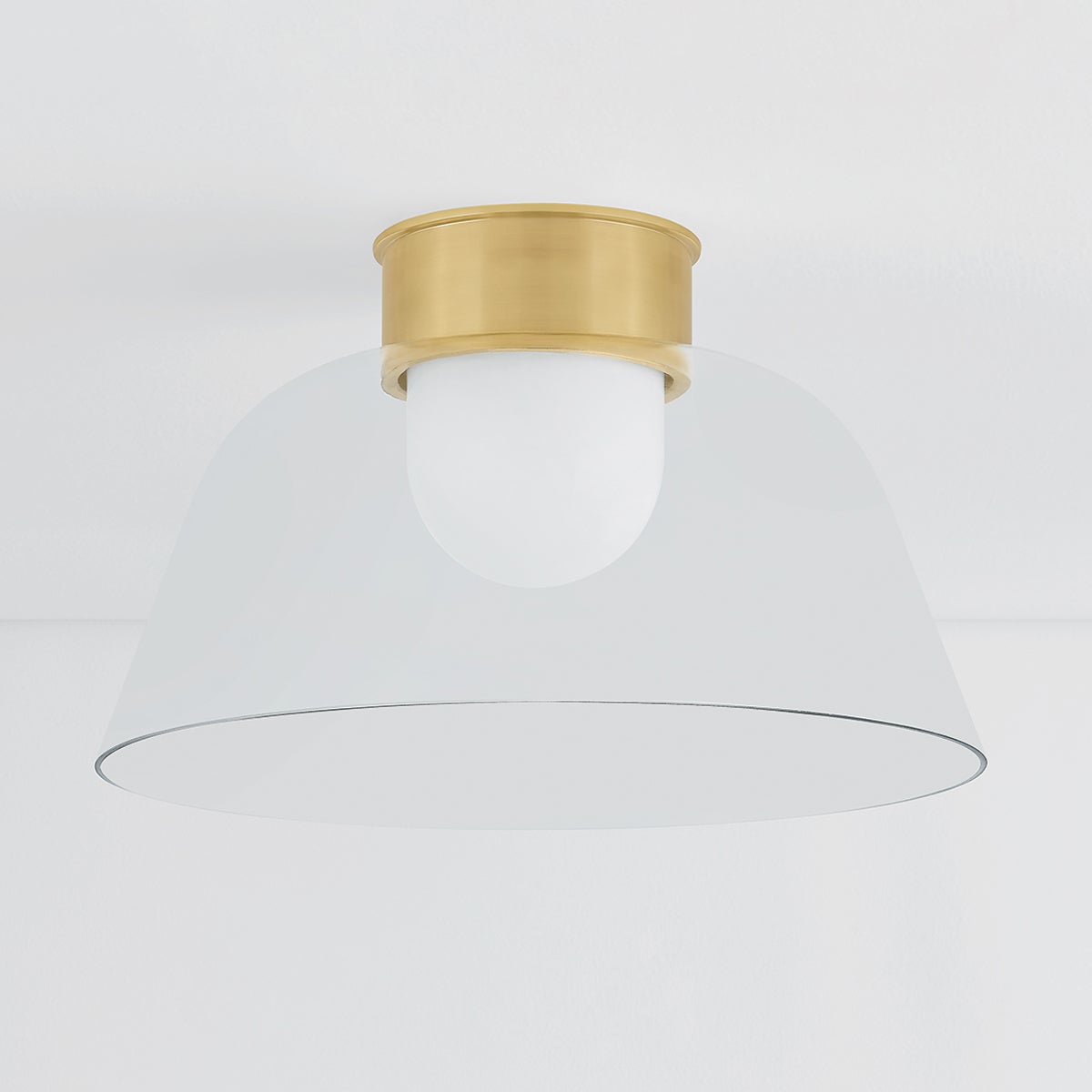 Lakeside Flush Mount 20" in aged brass shown from the front to reveal the shade profile and mounting canopy.