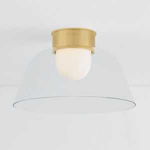 Close-up of the Lakeside Flush Mount 20" in aged brass showing the shade profile and mounting canopy.