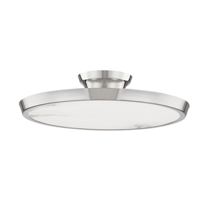 Draper Flush Mount in polished nickel shown from the front to reveal the shade profile and mounting canopy.