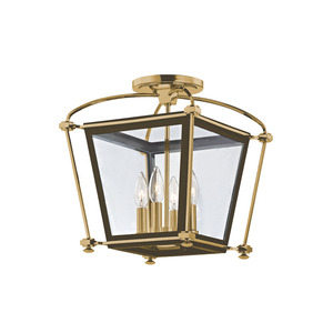 Hollis Semi Flush in Aged Brass — a Hudson Valley semi flush for hallways, bedrooms, and entryways at Laurie Yapp Home.
