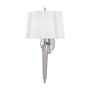 Oyster Bay Wall Sconce in polished nickel shown from a second angle to highlight the arm curve and shade silhouette.