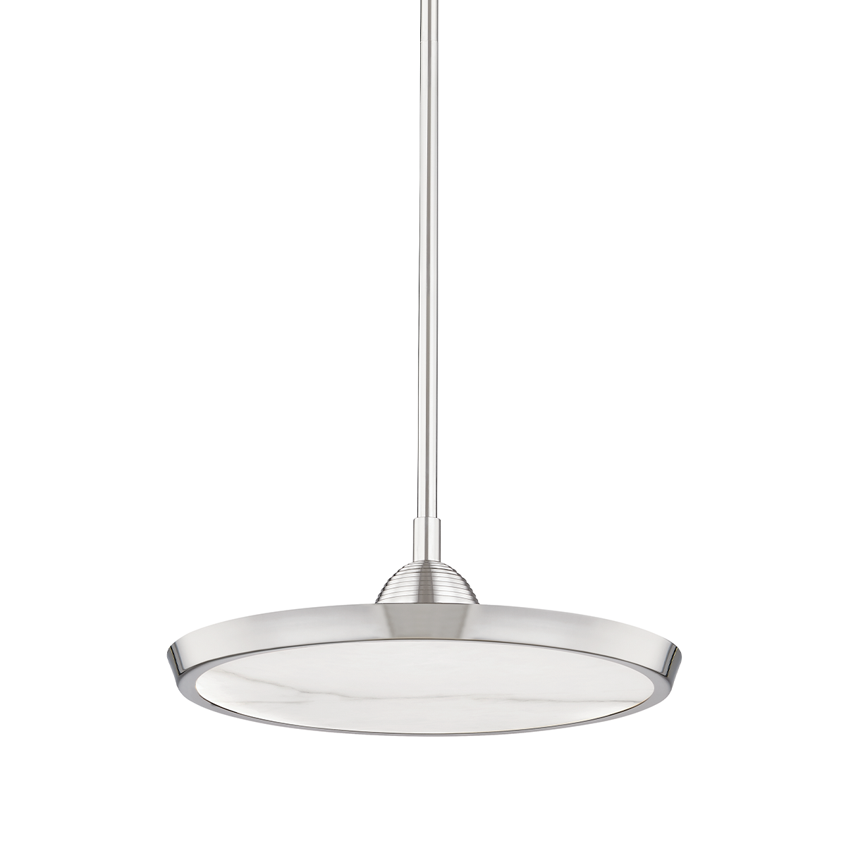 Draper Pendant 15.5" in polished nickel shown from the front to reveal the shade shape and metal detail.