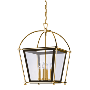 Hollis Lantern 18.25" in aged brass — a Hudson Valley lantern for entries, foyers, and covered porches at Laurie Yapp Home.