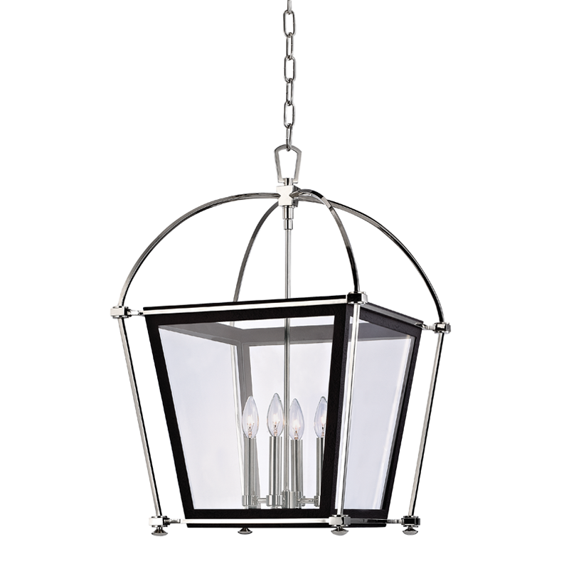 Hollis Lantern 18.25" in polished nickel shown from a second angle to highlight the frame and glass panel detail.