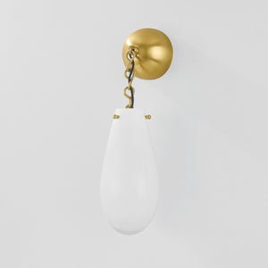 Clarkstown Wall Sconce in aged brass shown from the front to reveal the arm curve and shade silhouette.