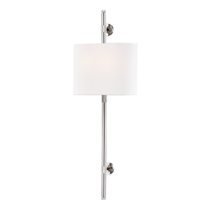 Bowery Wall Sconce 12" in polished nickel shown from a second angle to highlight the arm curve and shade silhouette.