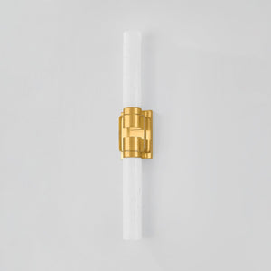 Glen Oaks Wall Sconce in aged brass shown from the front to reveal the arm curve and shade silhouette.