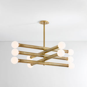Pienza Chandelier shown from the front to reveal the frame, arms, and shade detail.