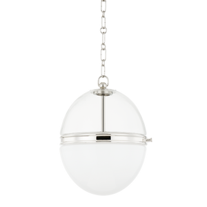 Donnell Pendant 12.5" in polished nickel shown from a second angle to highlight the shade shape and metal detail.