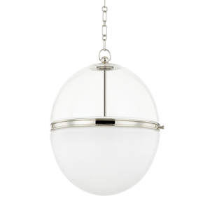 Donnell Pendant 17.5" in polished nickel shown from a second angle to highlight the shade shape and metal detail.