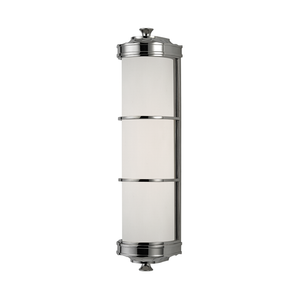 Albany Wall Sconce 4.75" x 19.5" in polished nickel shown from a second angle to highlight the arm curve and shade silhouette.