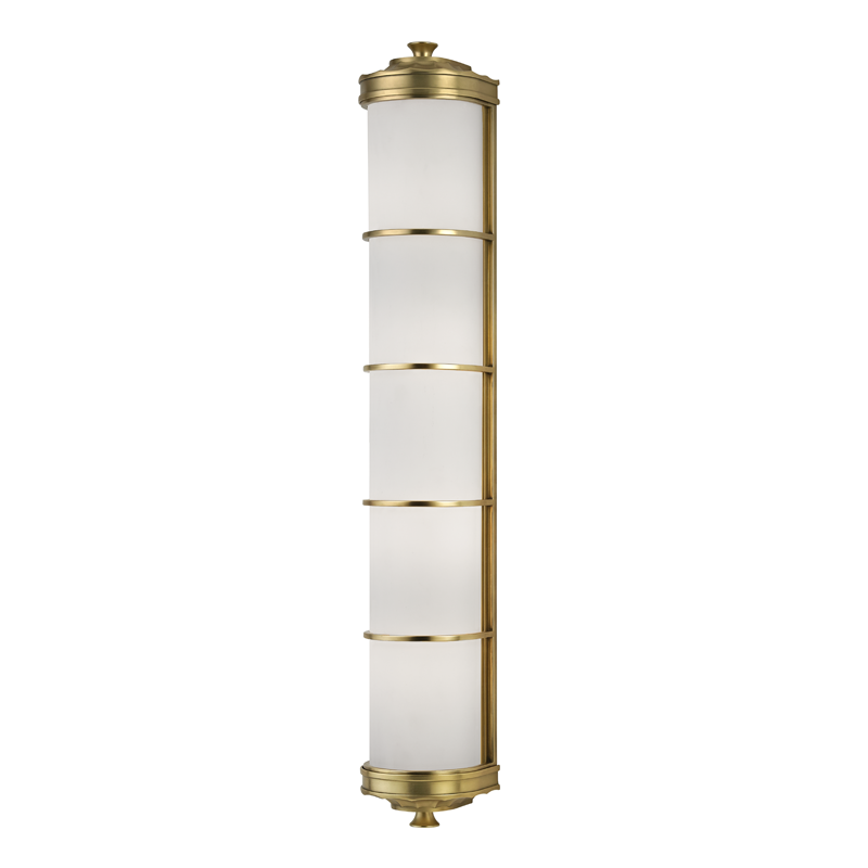 Albany Wall Sconce 4.75" x 29.75" in aged brass — a Hudson Valley wall sconce for bathrooms, hallways, and living rooms at Laurie Yapp Home.