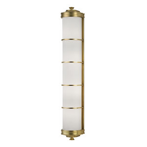 Albany Wall Sconce 4.75" x 29.75" in aged brass — a Hudson Valley wall sconce for bathrooms, hallways, and living rooms at Laurie Yapp Home.