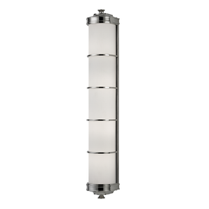 Albany Wall Sconce 4.75" x 29.75" in polished nickel shown from a second angle to highlight the arm curve and shade silhouette.