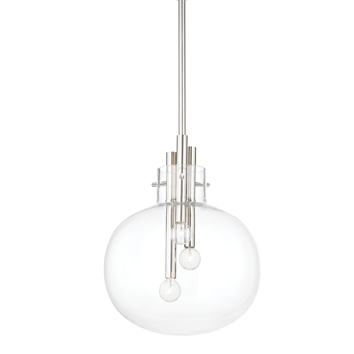 Hempstead Pendant 13.75" in polished nickel shown from the front to reveal the shade shape and metal detail.