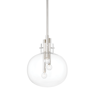 Hempstead Pendant 13.75" in polished nickel shown from the front to reveal the shade shape and metal detail.
