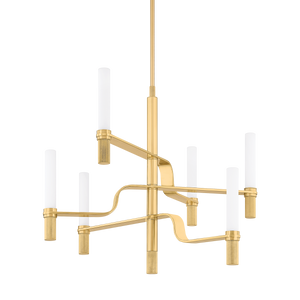 Allentown Chandelier in aged brass — a Hudson Valley chandelier for dining rooms, entries, and living rooms at Laurie Yapp Home.