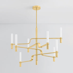 Allentown Chandelier 48" in aged brass shown from a second angle to highlight the frame, arms, and shade detail.