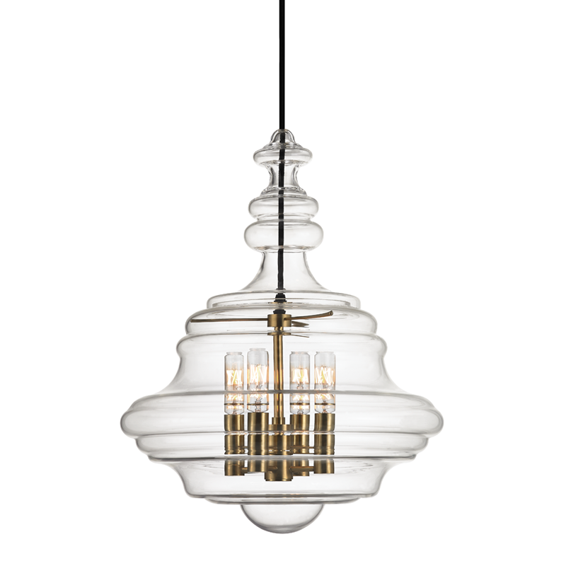 Washington Lantern 15.5" in aged brass — a Hudson Valley lantern for entries, foyers, and covered porches at Laurie Yapp Home.