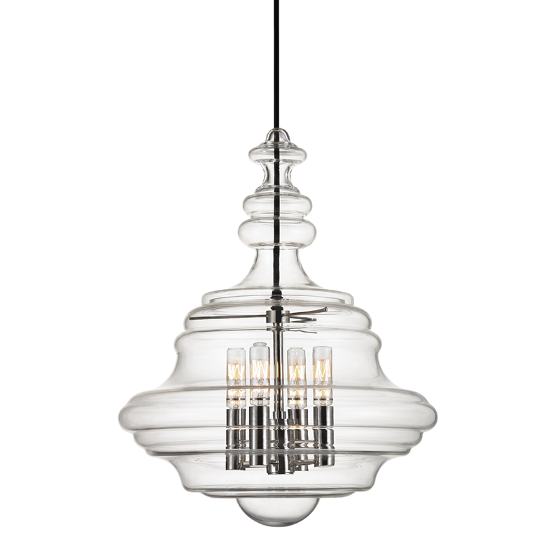 Washington Lantern 15.5" in polished nickel shown from a second angle to highlight the frame and glass panel detail.