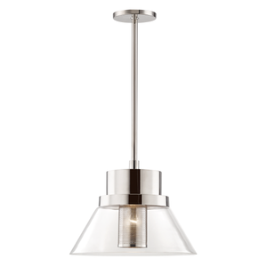 Paoli Pendant 15.75" in polished nickel shown from a second angle to highlight the shade shape and metal detail.