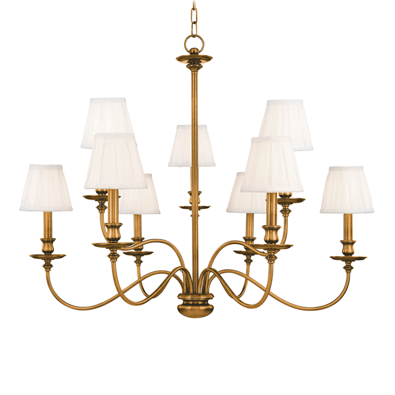 Menlo Park Chandelier 33.5" in aged brass — a Hudson Valley chandelier for dining rooms, entries, and living rooms at Laurie Yapp Home.
