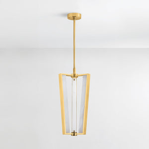 Edgemere Pendant 11" in aged brass shown from the front to reveal the shade shape and metal detail.